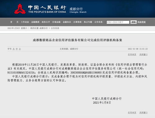 成都數(shù)聯(lián)銘品企業(yè)信用評(píng)估服務(wù)完成信用評(píng)級(jí)機(jī)構(gòu)備案，引領(lǐng)商務(wù)信息咨詢新篇章